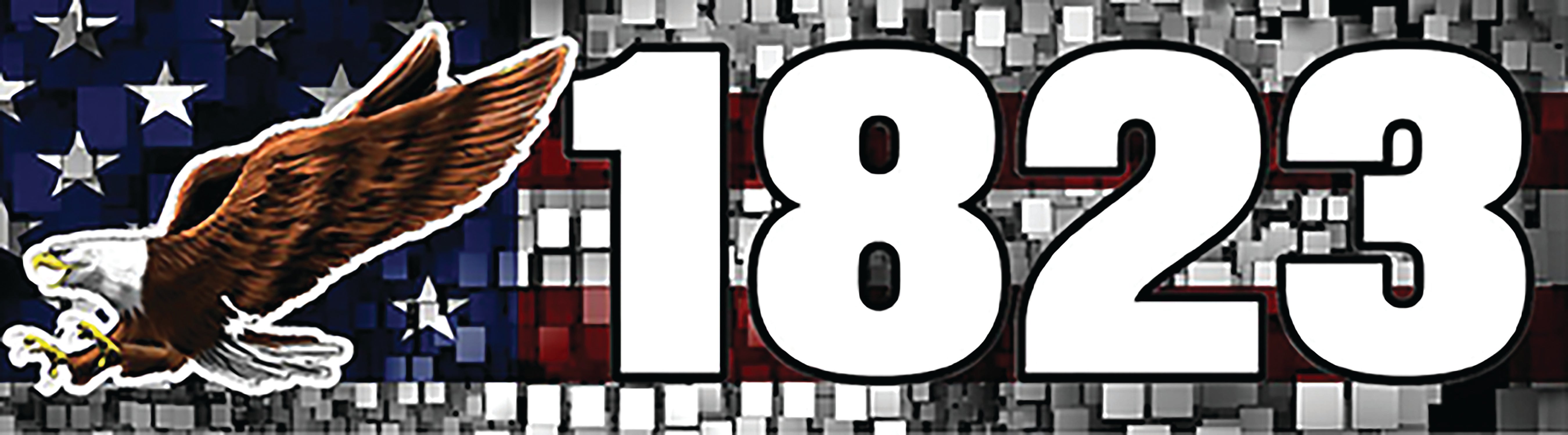 a large number "1823" in bold, white letters against a background that includes an American flag and a soaring eagle.