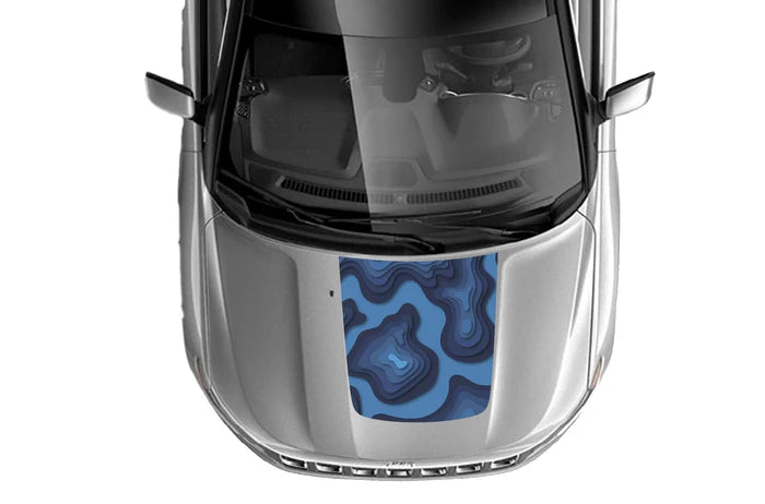 Blue topographic print hood graphics decals compatible with Jeep Compass