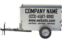 Custom business signs and vinyl lettering decals for a 5' x 8' enclosed trailer