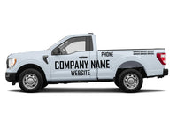 Custom business truck signs and vinyl lettering decals for regular cab pickup trucks