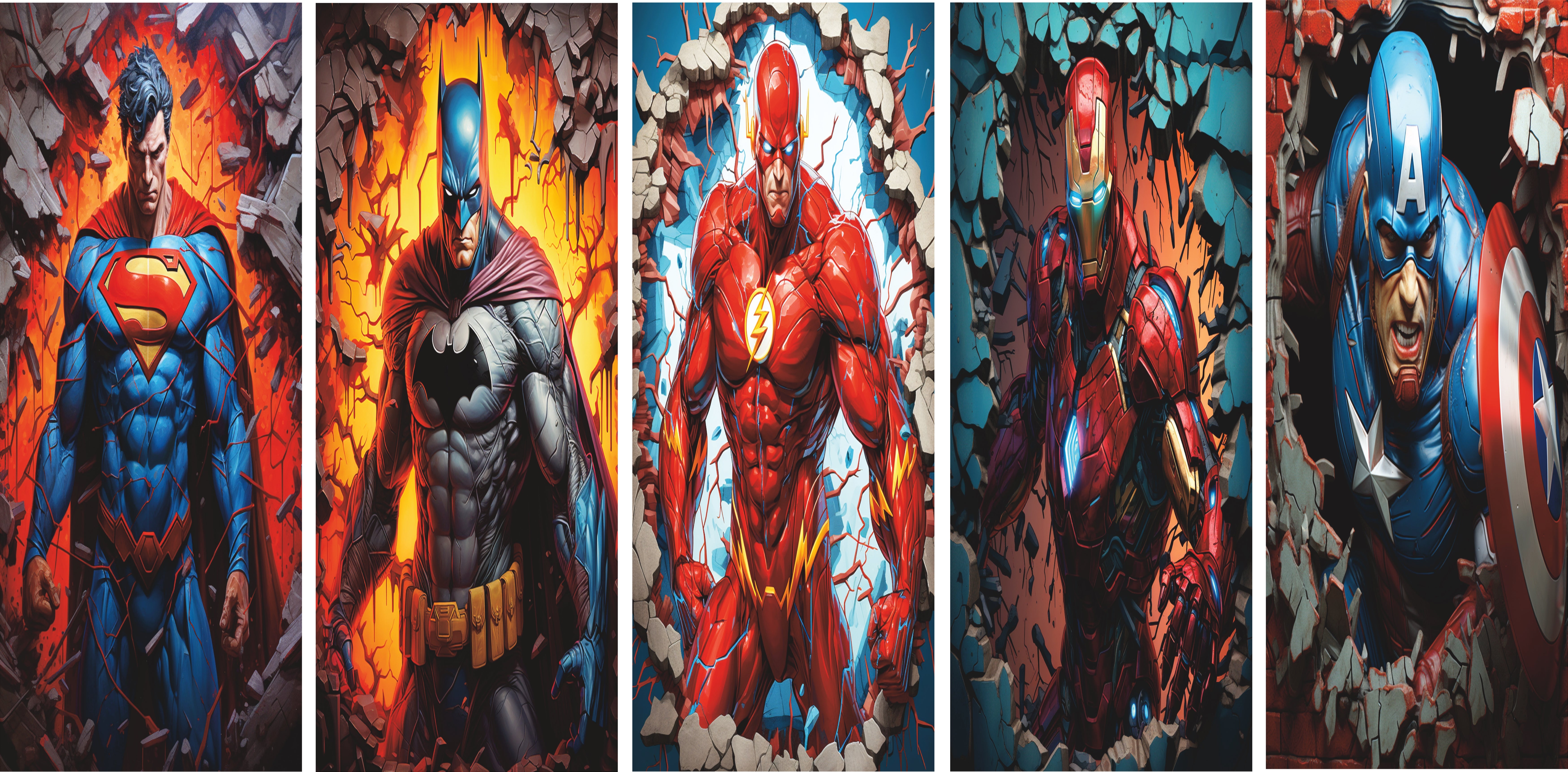 Door Mural _ Superheroes _Peel & Stick, Door Wrap,  Decals Removable, Self Adhesive Vinyl Wrap for Door Wallpaper Decor