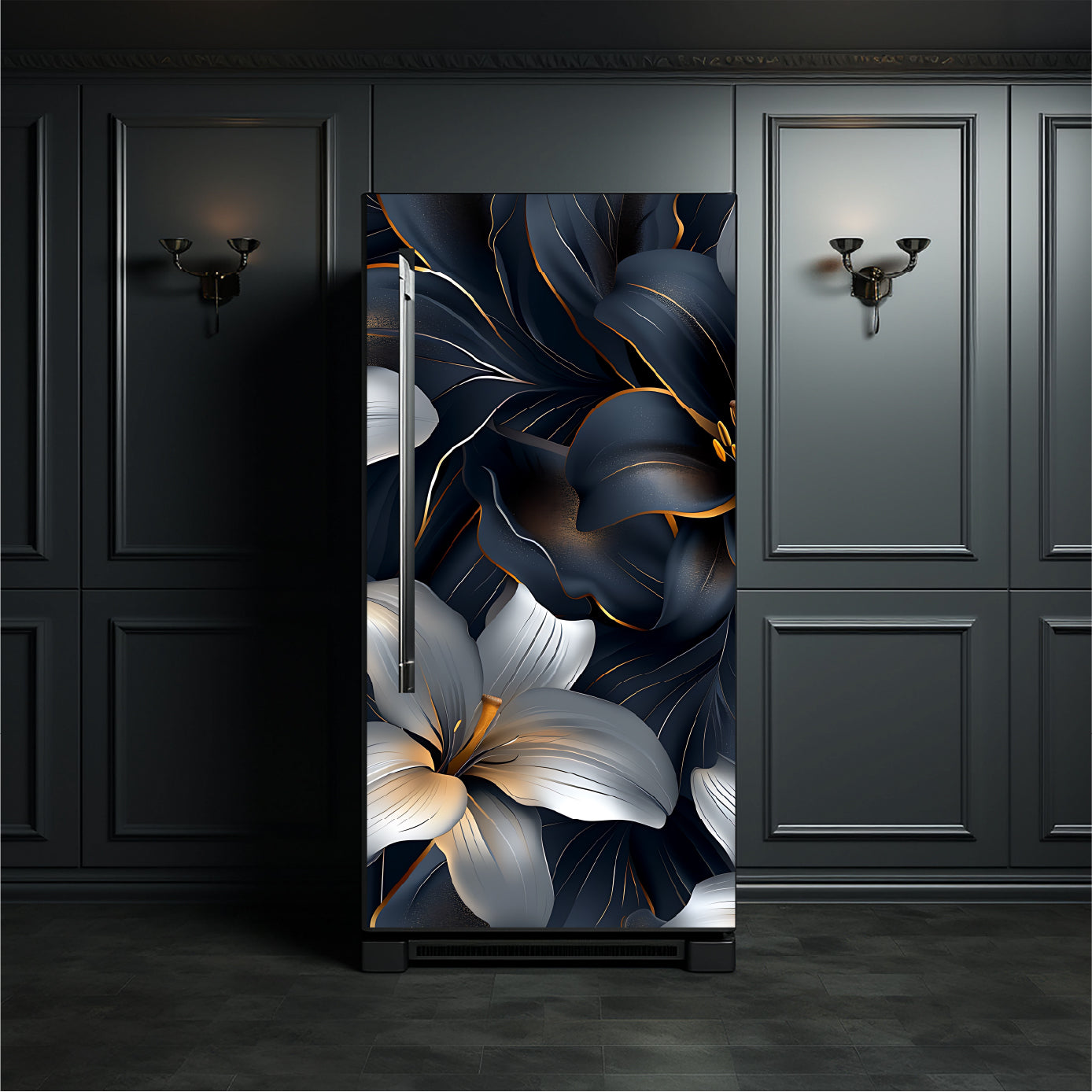 BLACK FLORAL FRIDGE WRAP