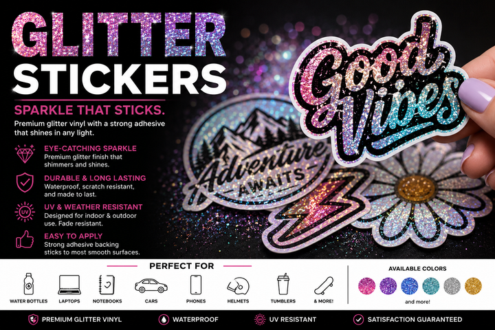 Glitter Stickers | Custom Sparkle Vinyl Stickers