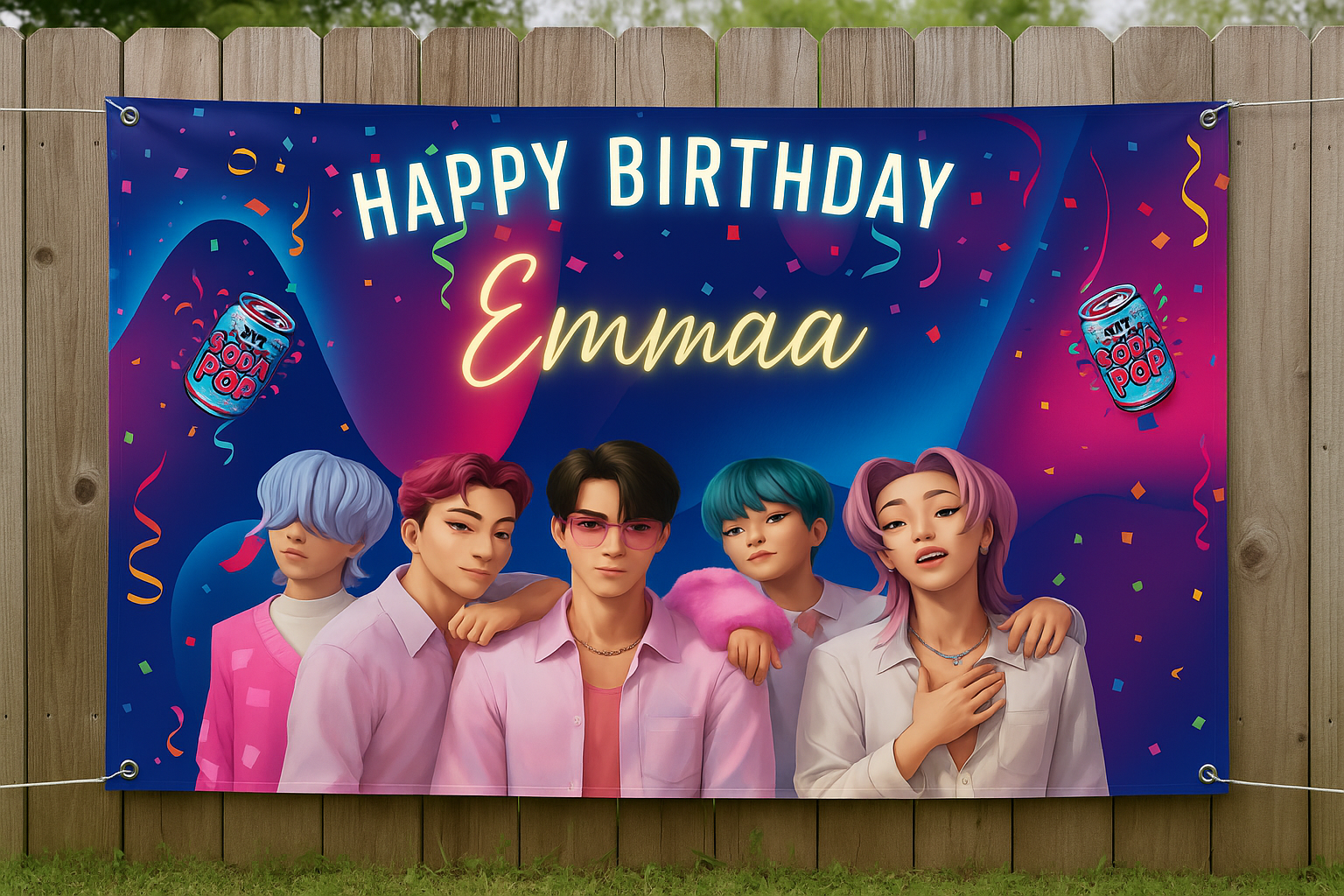 Indoor/Outdoor KPOP Demon Hunter Vinyl Birthday Banner