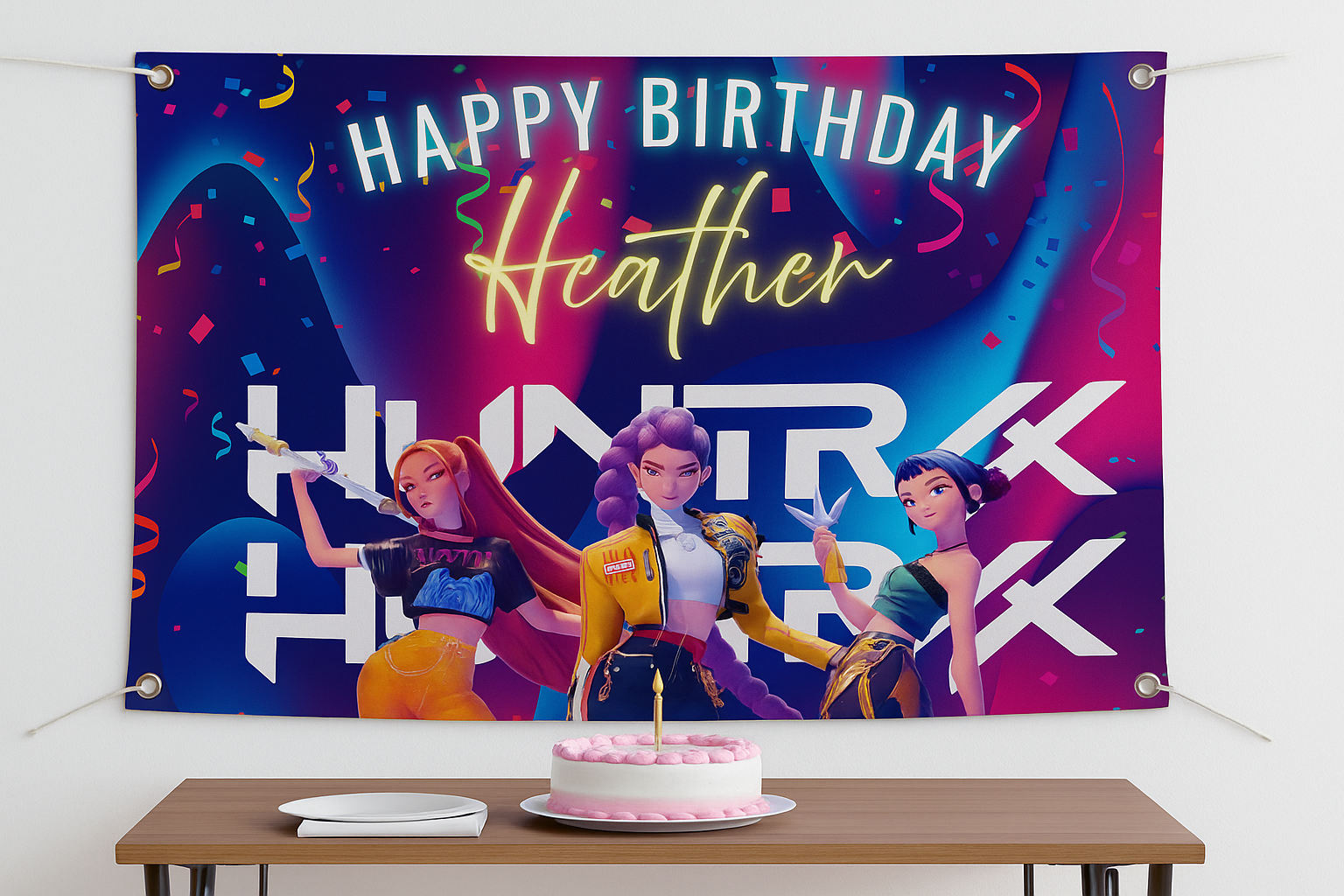 Indoor/Outdoor KPOP Demon Hunter Vinyl Birthday Banner