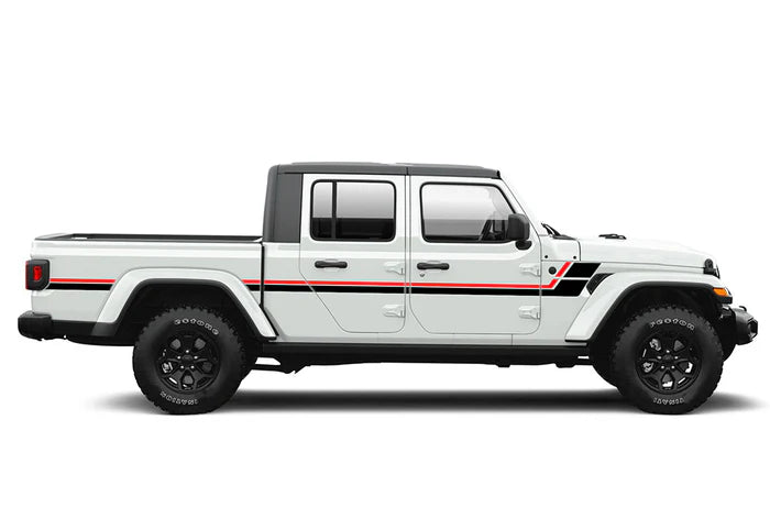 Retro style double center hash stripes graphics decals compatible with Jeep Gladiator JT