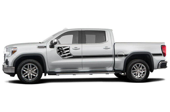 Side line US flag stripes decals graphics compatible with GMC Sierra