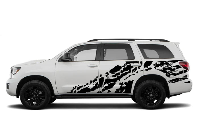 USA flag shredded decals graphics compatible with Toyota Sequoia 2008-2022