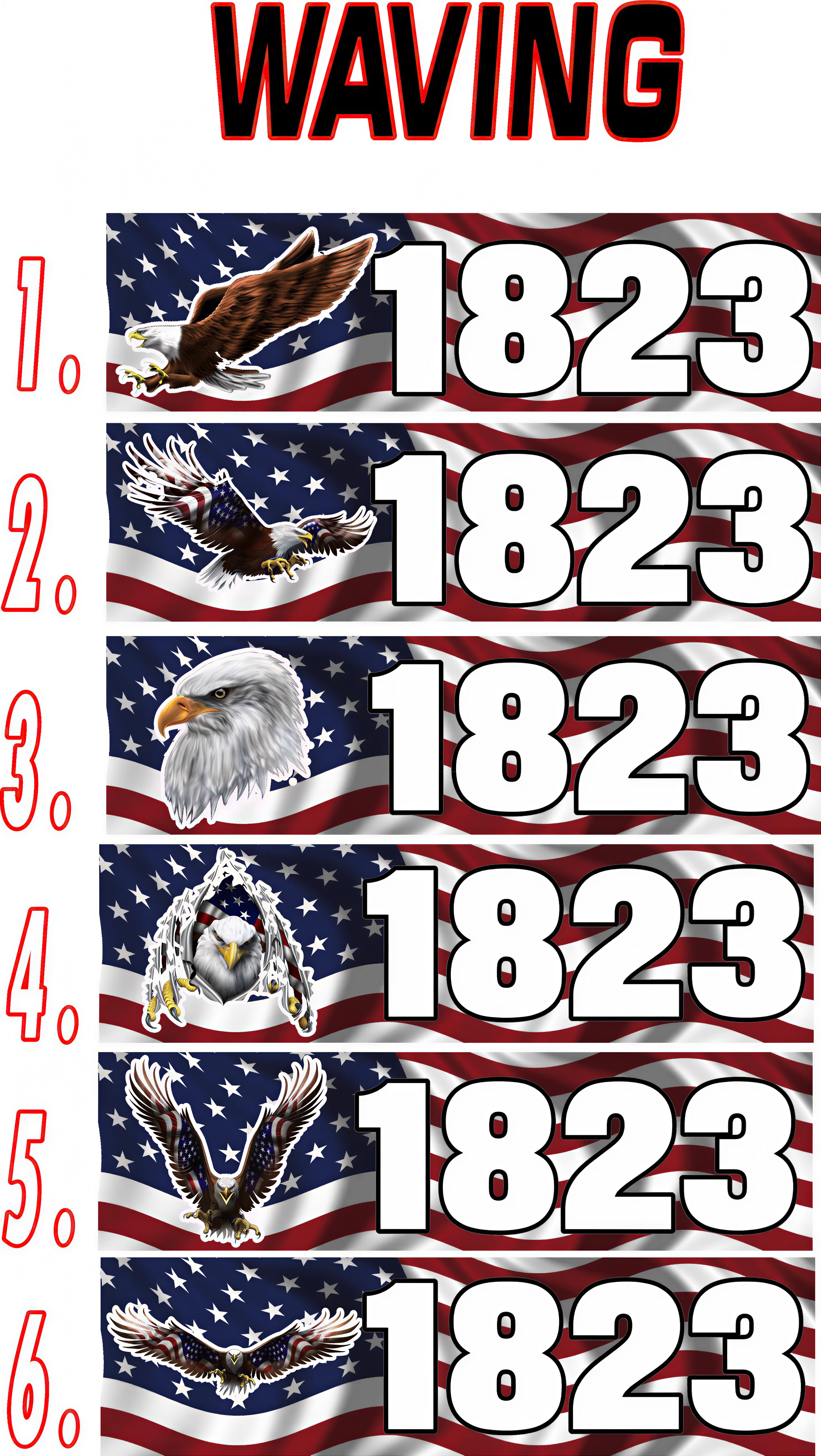 a series of images depicting various American eagle designs, with the text "WAVING" prominently displayed above them.
