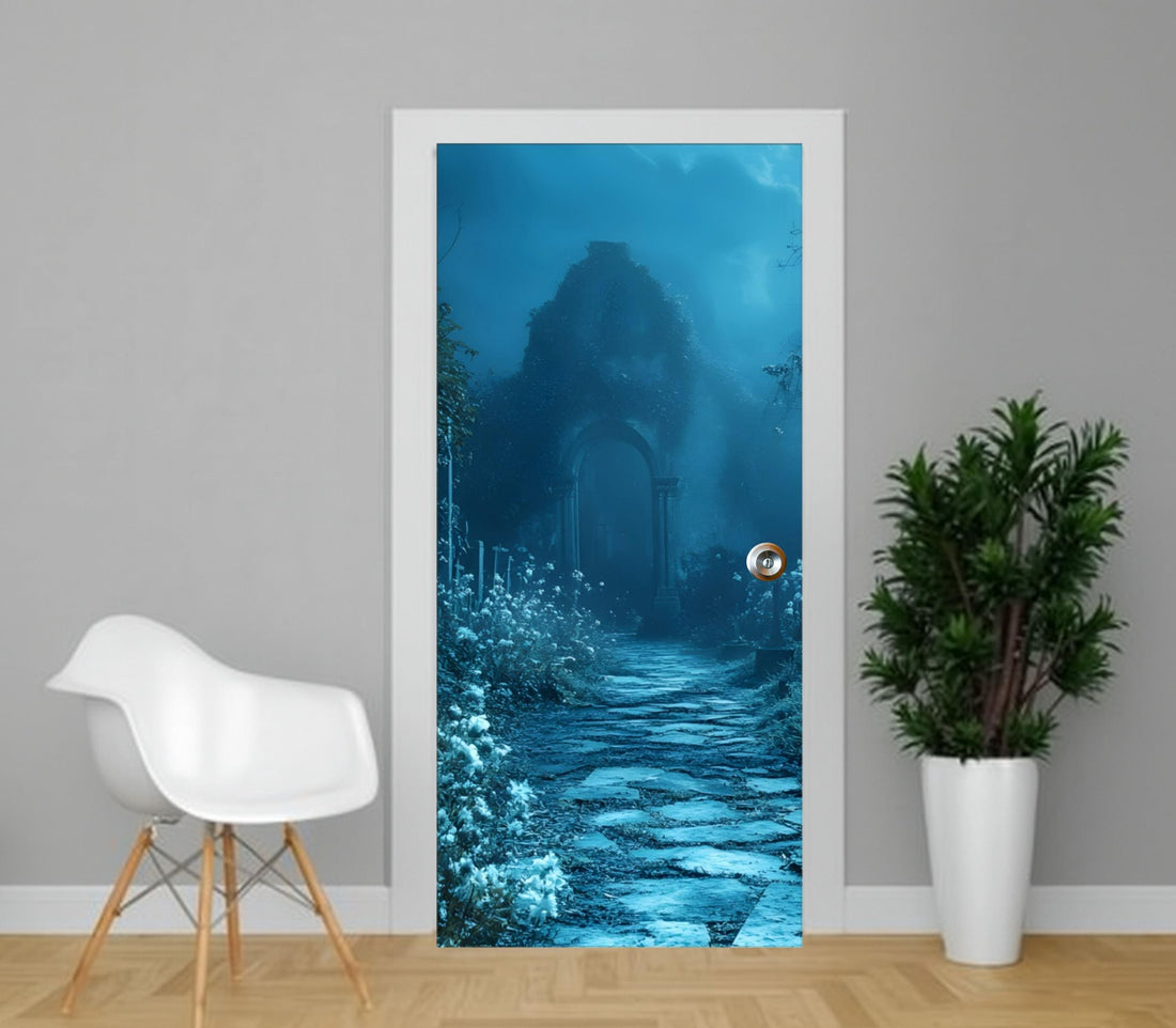 3D Door Mural, Gothic Halloween Wrap Vinyl | Scuff-Resistant Finish
