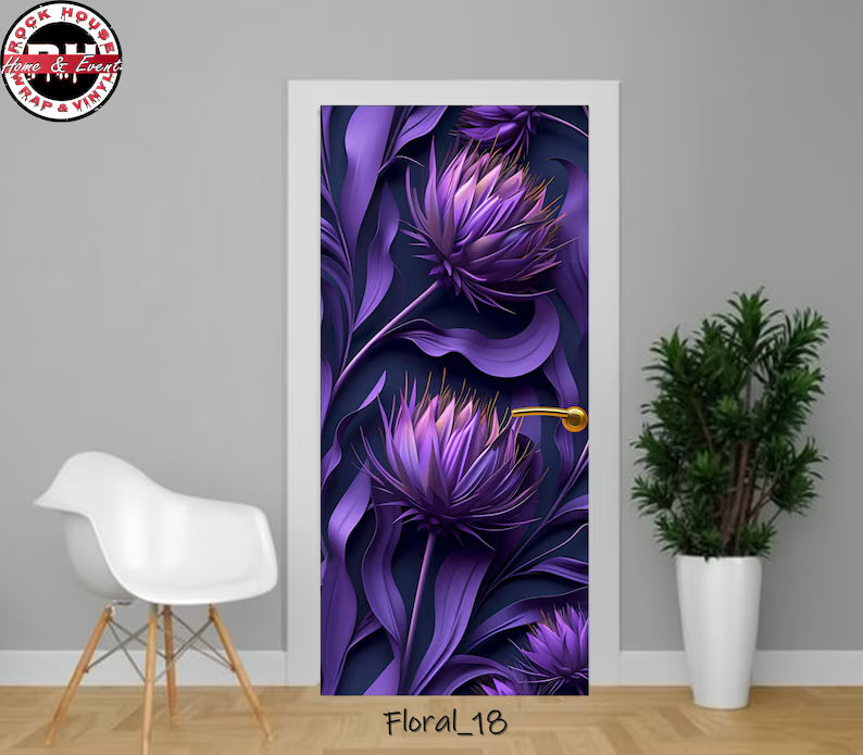 Purple Floral Door Wrap – Peel and Stick Vinyl Door Decal