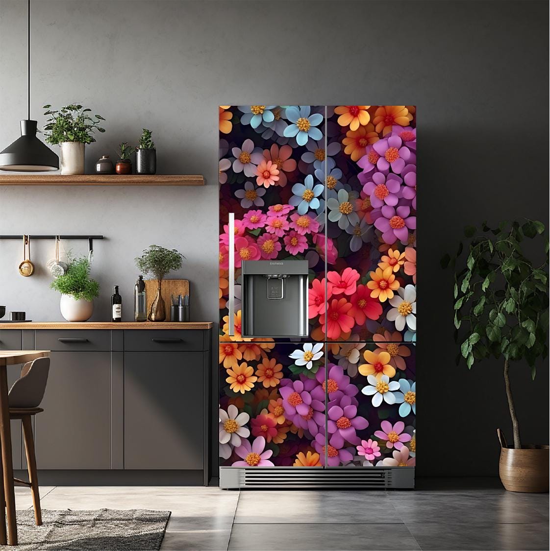 Floral_6 Fridge Cover – Available in Magnet or Vinyl | Multiple Piece Sets