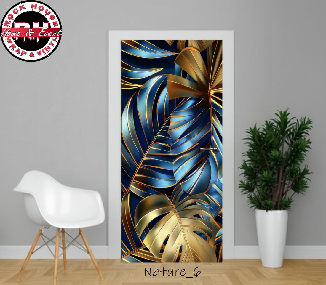 Tropical Leaves Vinyl Door Wrap - Peel and  Stick Vinyl Door Decal