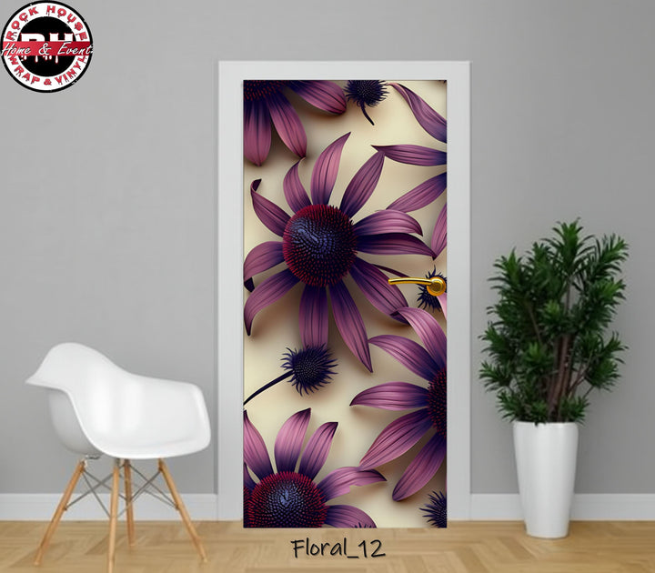 Floral Door Wrap - Purple Flowers Peel and  Stick Vinyl Door Decal