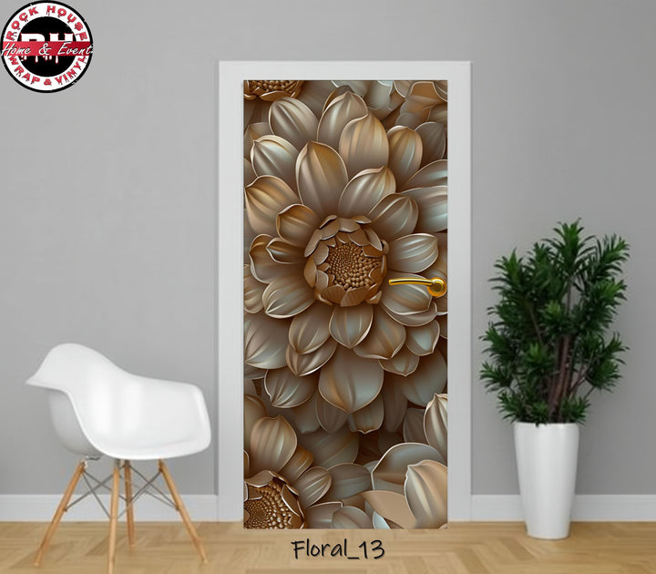 Gold Floral Vinyl Door Wrap - Peel and  Stick Vinyl Door Decal