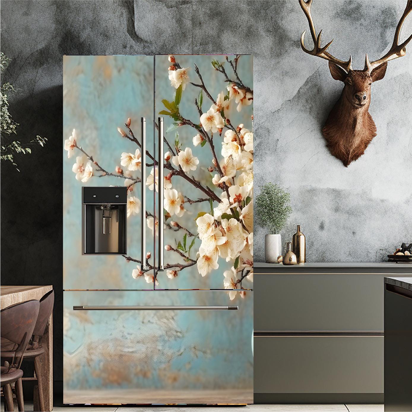 Floral_3 Fridge Cover Cherry Blossom – Available in Magnet or Vinyl | Multiple Piece Sets