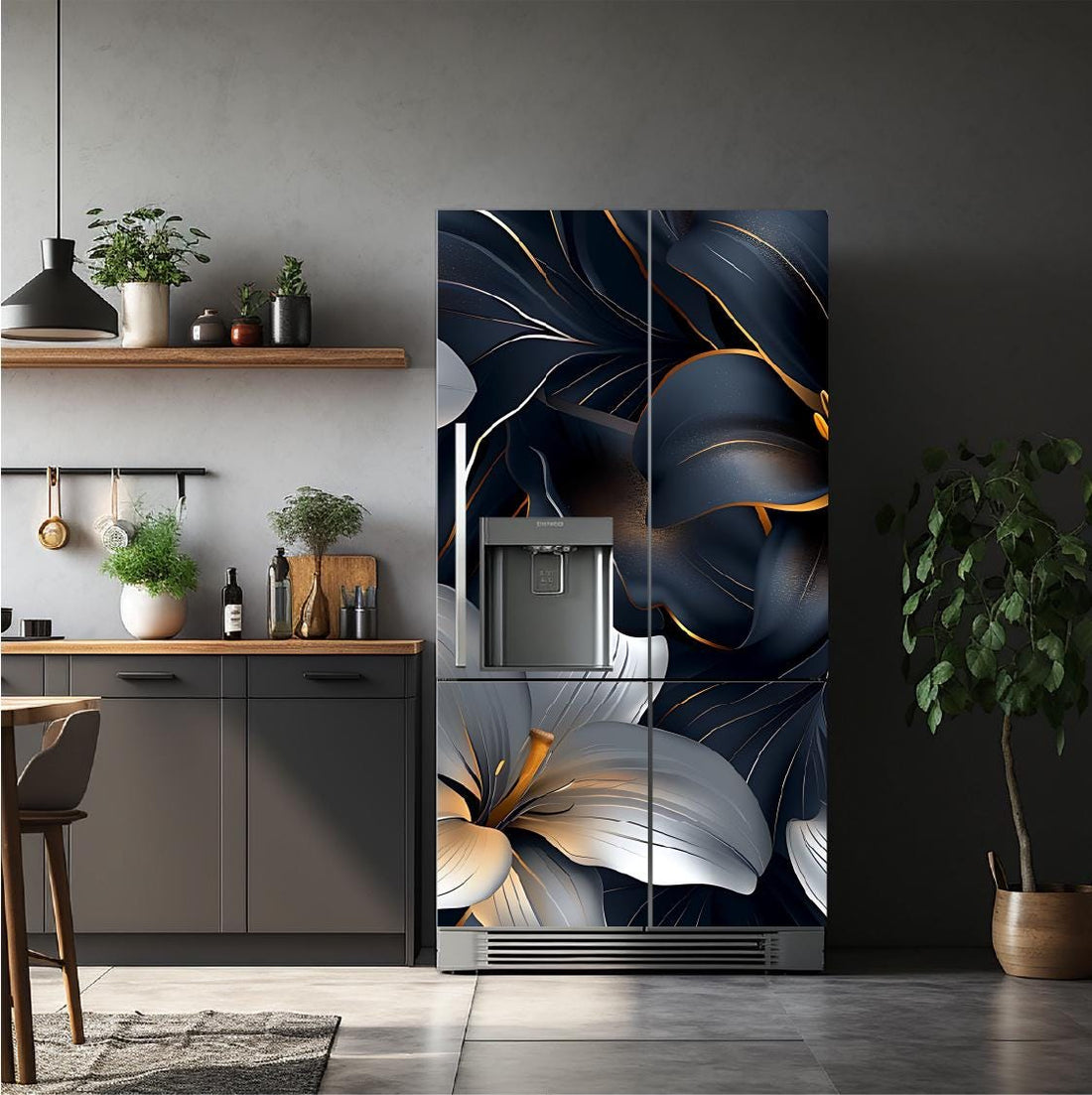 Floral_4 Fridge Cover Blue and White – Available in Magnet or Vinyl | Multiple Piece Sets