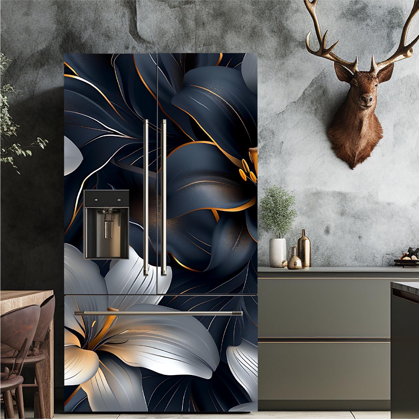 Floral_4 Fridge Cover Blue and White – Available in Magnet or Vinyl | Multiple Piece Sets