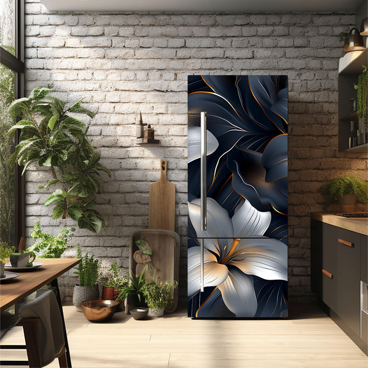 Floral_4 Fridge Cover Blue and White – Available in Magnet or Vinyl | Multiple Piece Sets