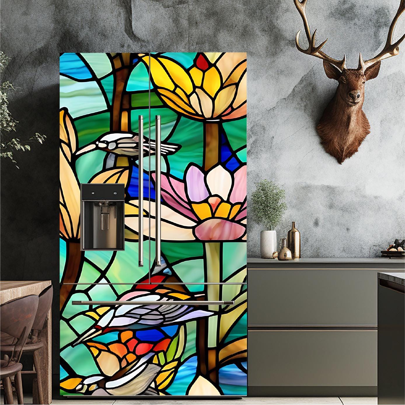 Stainglass_1 Fridge Cover – Available in Magnet or Vinyl | Multiple Piece Sets