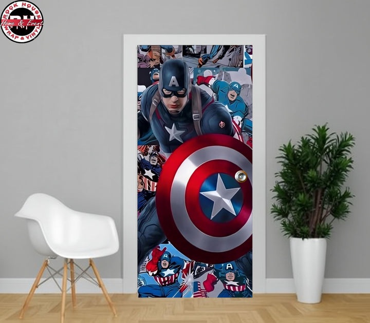 Captain America Door Wrap - Superhero  Peel & Stick Decal