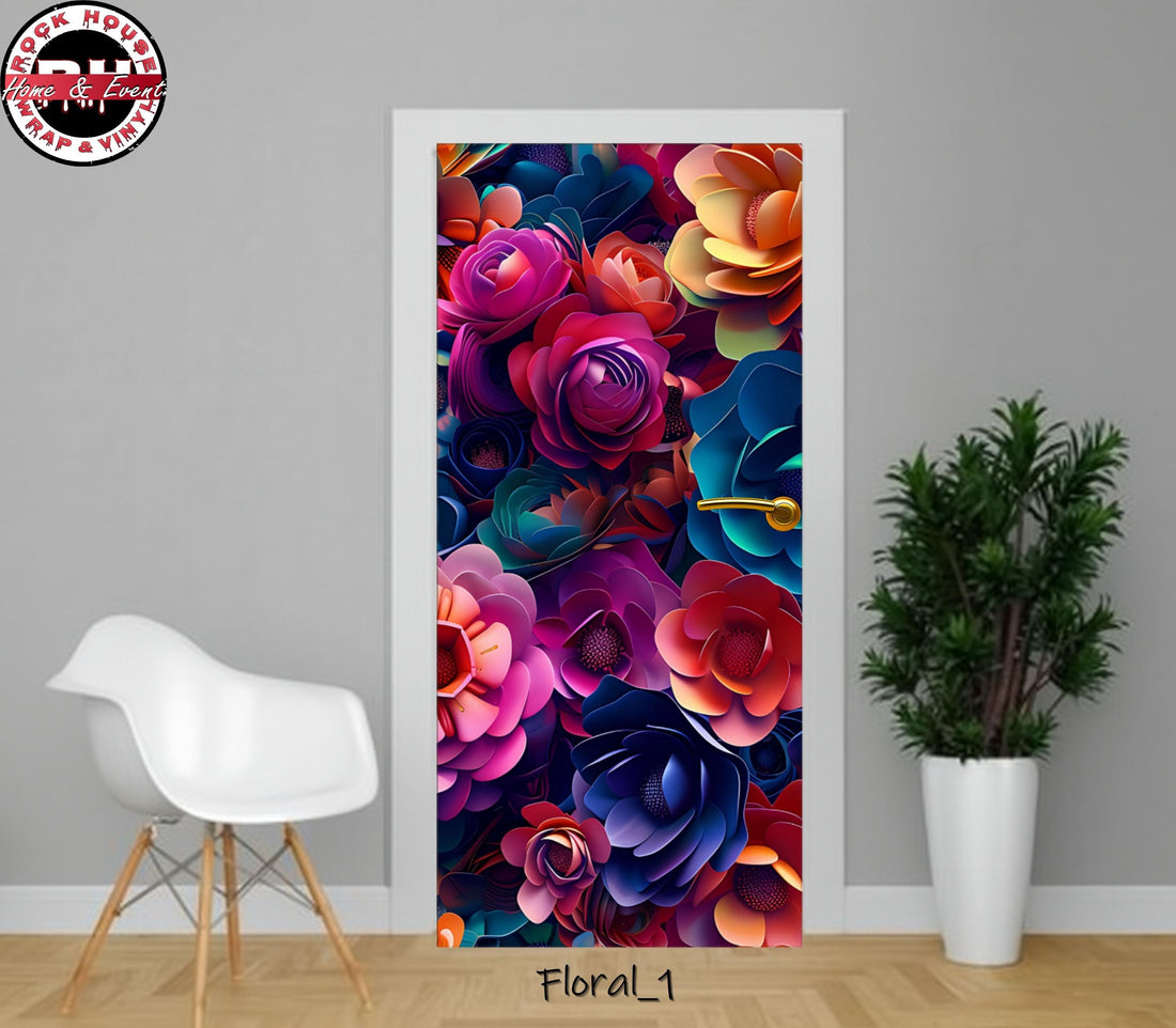 Floral Door Wrap - Peel and  Stick Vinyl Door Decal