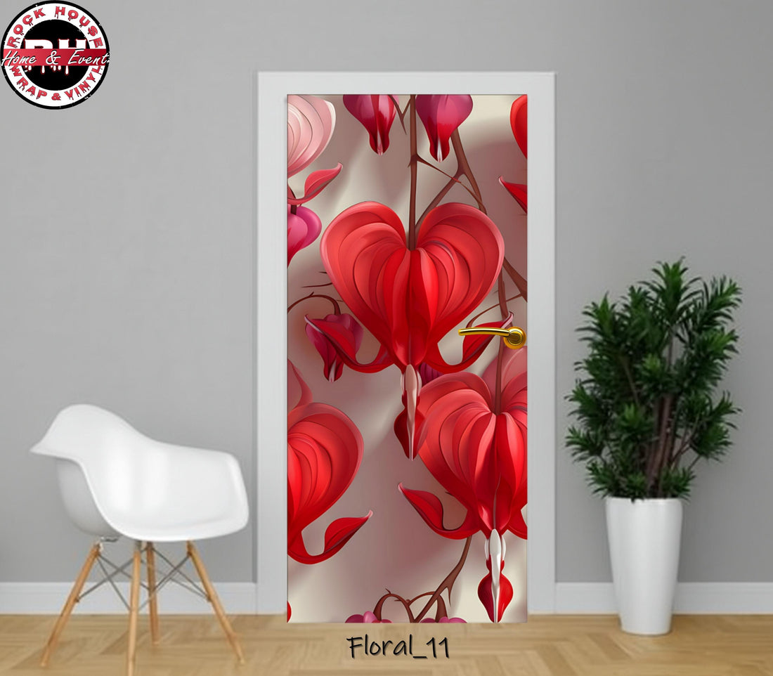 Floral Door Wrap – Heart Flowers, Peel & Stick Vinyl