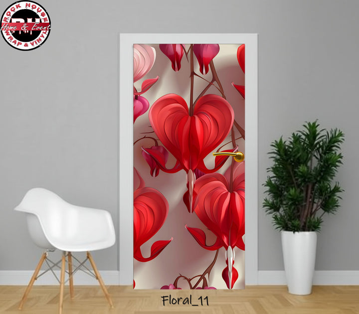 Floral Door Wrap – Heart Flowers, Peel & Stick Vinyl