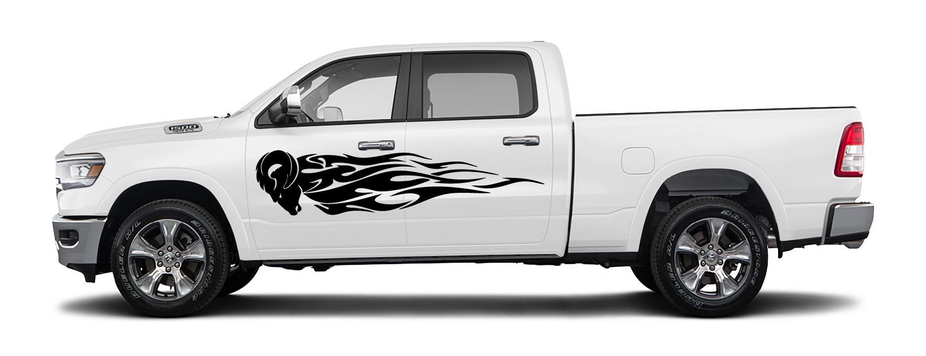 Raging Ram Head Flame Decal