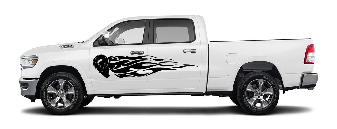 Raging Ram Head Flame Decal