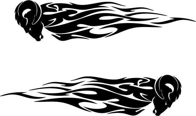 Raging Ram Head Flame Decal