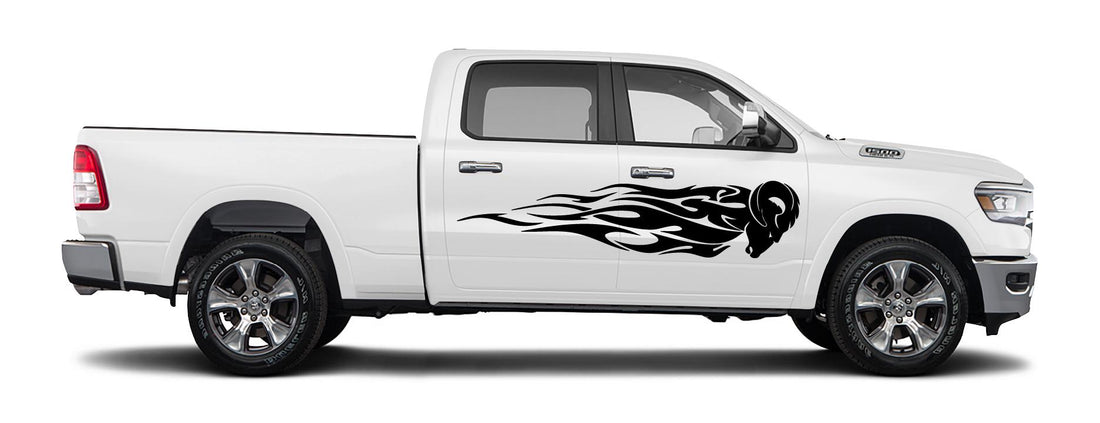 Raging Ram Head Flame Decal