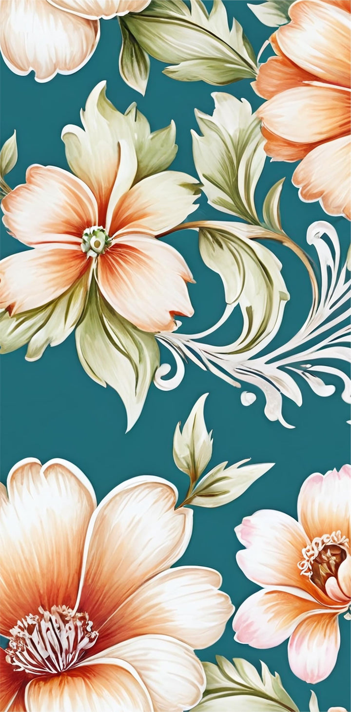 Floral Door Wrap Teal and White – Peel and Stick Vinyl Door Decal