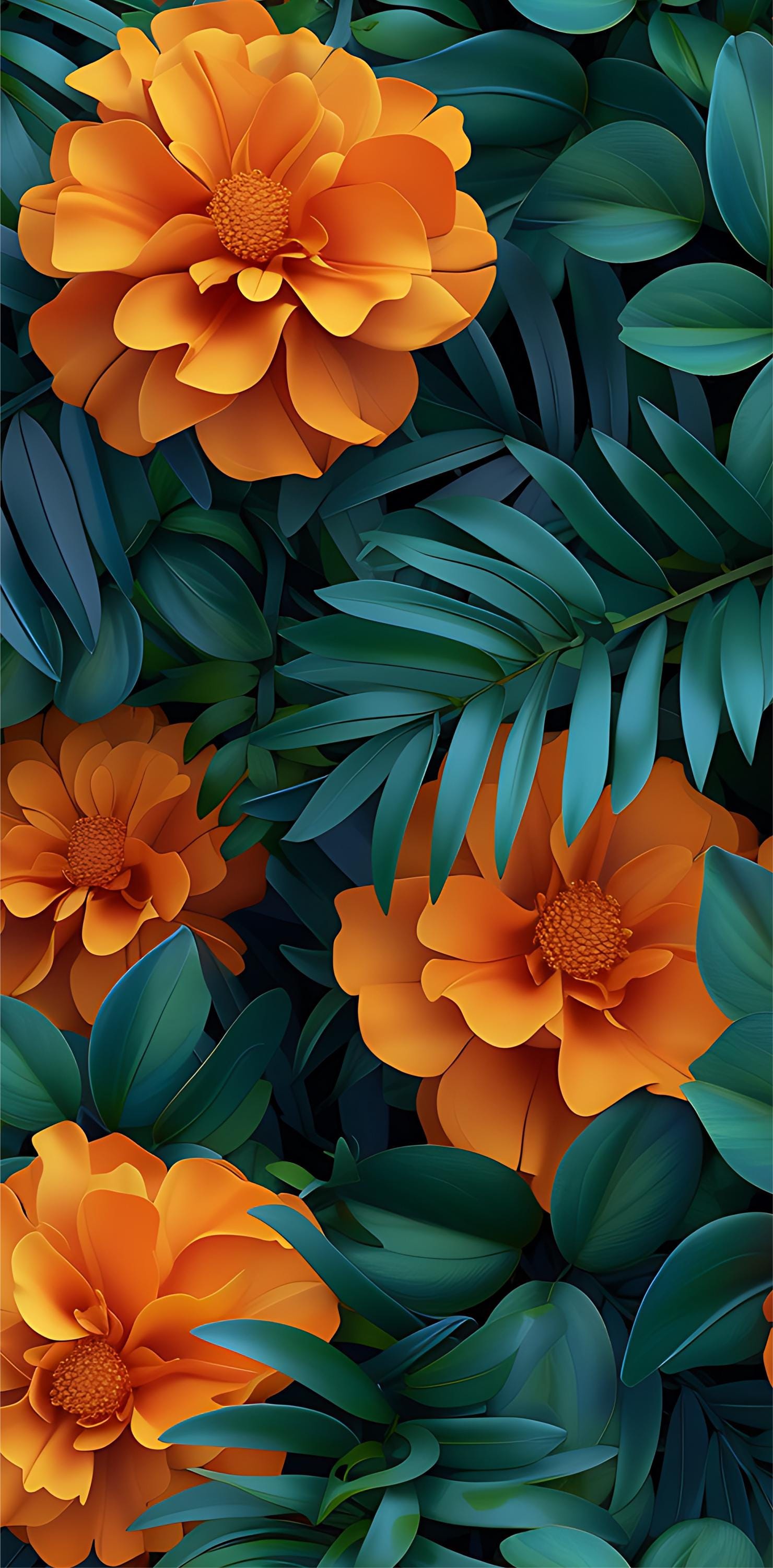 Orange Floral Vinyl Door Wrap –Peel and  Stick Vinyl Door Decal