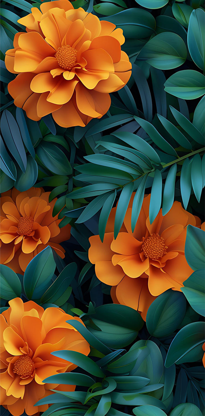 Orange Floral Vinyl Door Wrap –Peel and  Stick Vinyl Door Decal