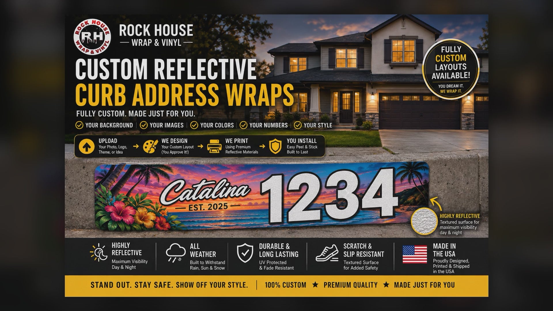 Reflective Curb Address Numbers, Custom Outdoor House Sign For Driveways